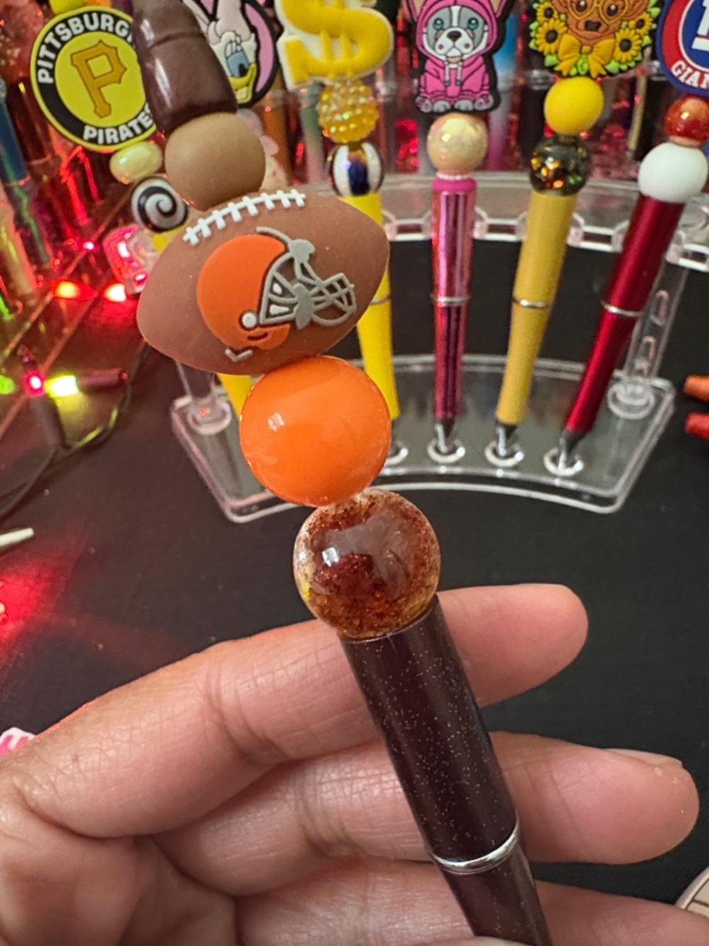 Cleveland Browns Beaded Football Pen Topper - Orange & Brown